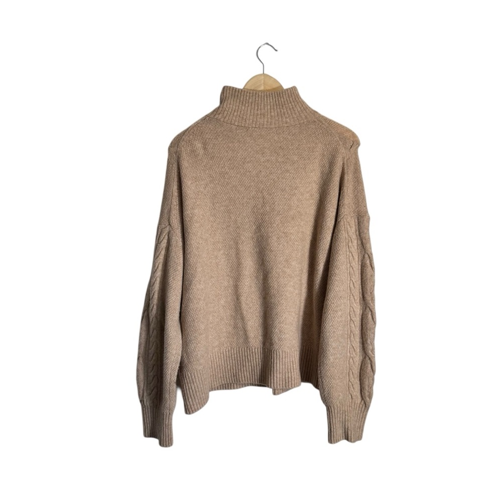 J.Crew Cable Knit Half Zip Sweater Wool Blend Neutral Casual Women's Size Large - Picture 5 of 6
